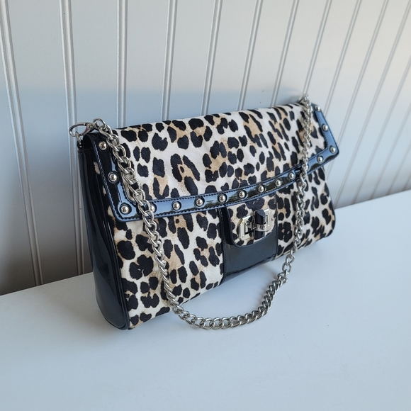 White House Black Market Leopard Cheetah Calf Hair Leather Shoulder Clutch Bag - Picture 9 of 12